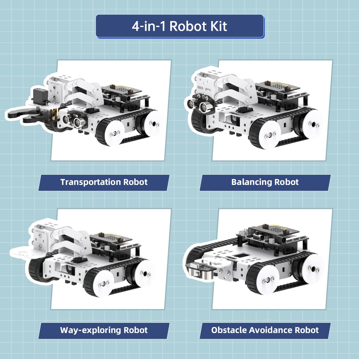 Qtruck 4-in-1 Smart Robot Car for Micro:bit V2 Programming STEM Project Educational Robot Kit Tracked Tank Car for Robotic Beginner Learn Micro:bit Graphical Makecode Coding Car (with Micro:bit V2)