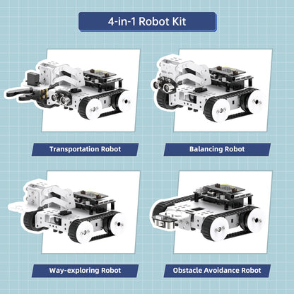 Qtruck 4-in-1 Smart Robot Car for Micro:bit V2 Programming STEM Project Educational Robot Kit Tracked Tank Car for Robotic Beginner Learn Micro:bit Graphical Makecode Coding Car (with Micro:bit V2)