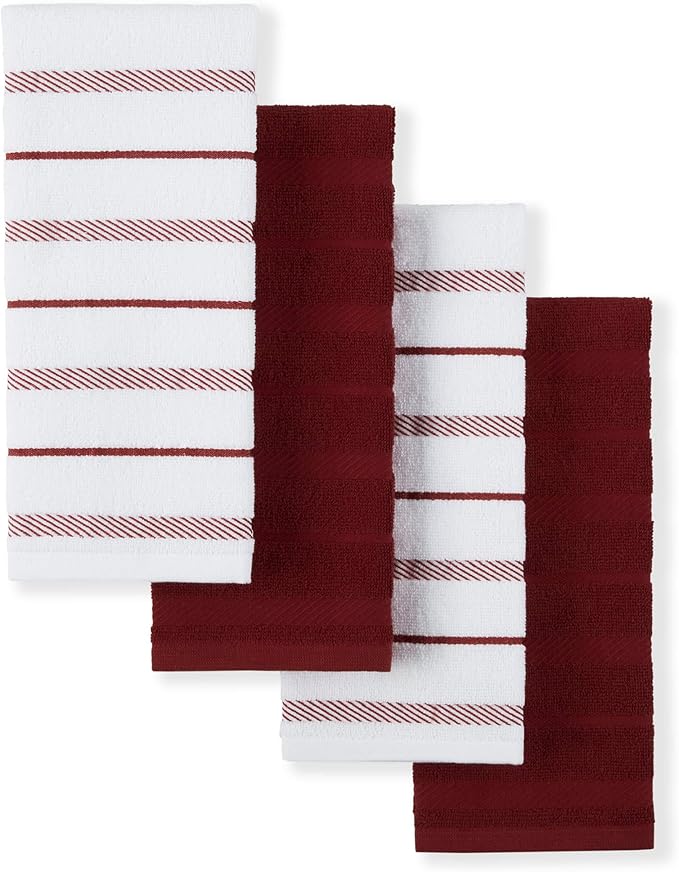 KitchenAid Albany Kitchen Towel 4-Pack Set, Smoked Paprika Red/White