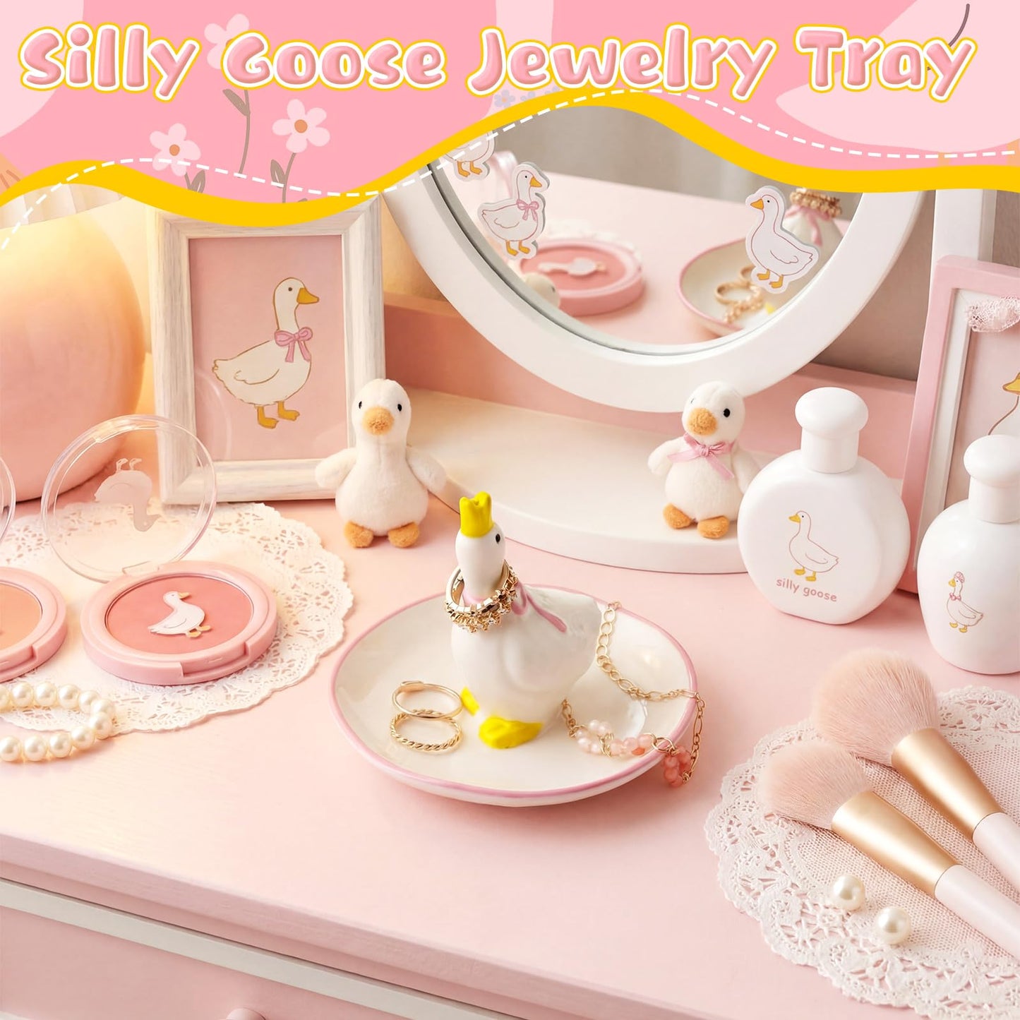 Singhoow Silly Goose Ceramic Jewelry Tray Handmade Dish Trinket Organizer Decorative Silly Goose Jewelry Holder for Rings Earrings Necklaces Tray Gift for Women Friends Mother Daughter