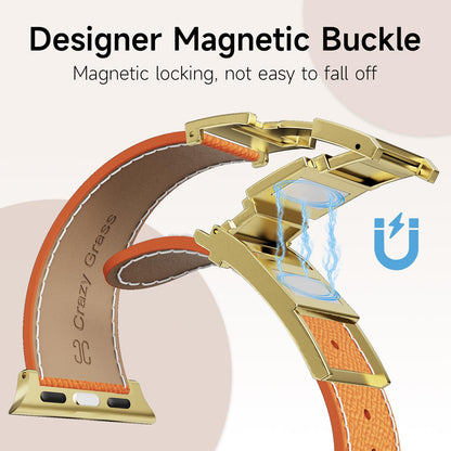 Leather Band Compatible with Apple Watch 49mm46mm45mm44mm42mm41mm 40mm38mm,Stylish Magnetic H Buckle Strap for iWatch Ultra 2/1/SE/Series 10/9/8/7/6/5/4/3/2/1 Women Men (Light Brown Band+Gold H Buckle, 38mm40mm41mm42mm)