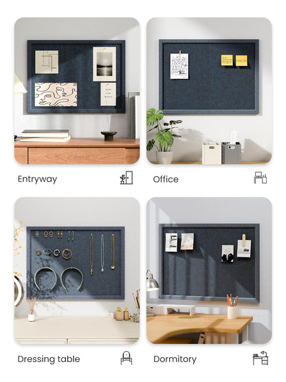 Fluxynara Foldable Cork Board Alternative, Felt Bulletin Board 23.6" x 17.5" Navy Blue Frame with 12 Adhesive Tabs, Pin Board for Home Office, Classroom, Entryway, Kitchen Wall Decor—Carbon Blue