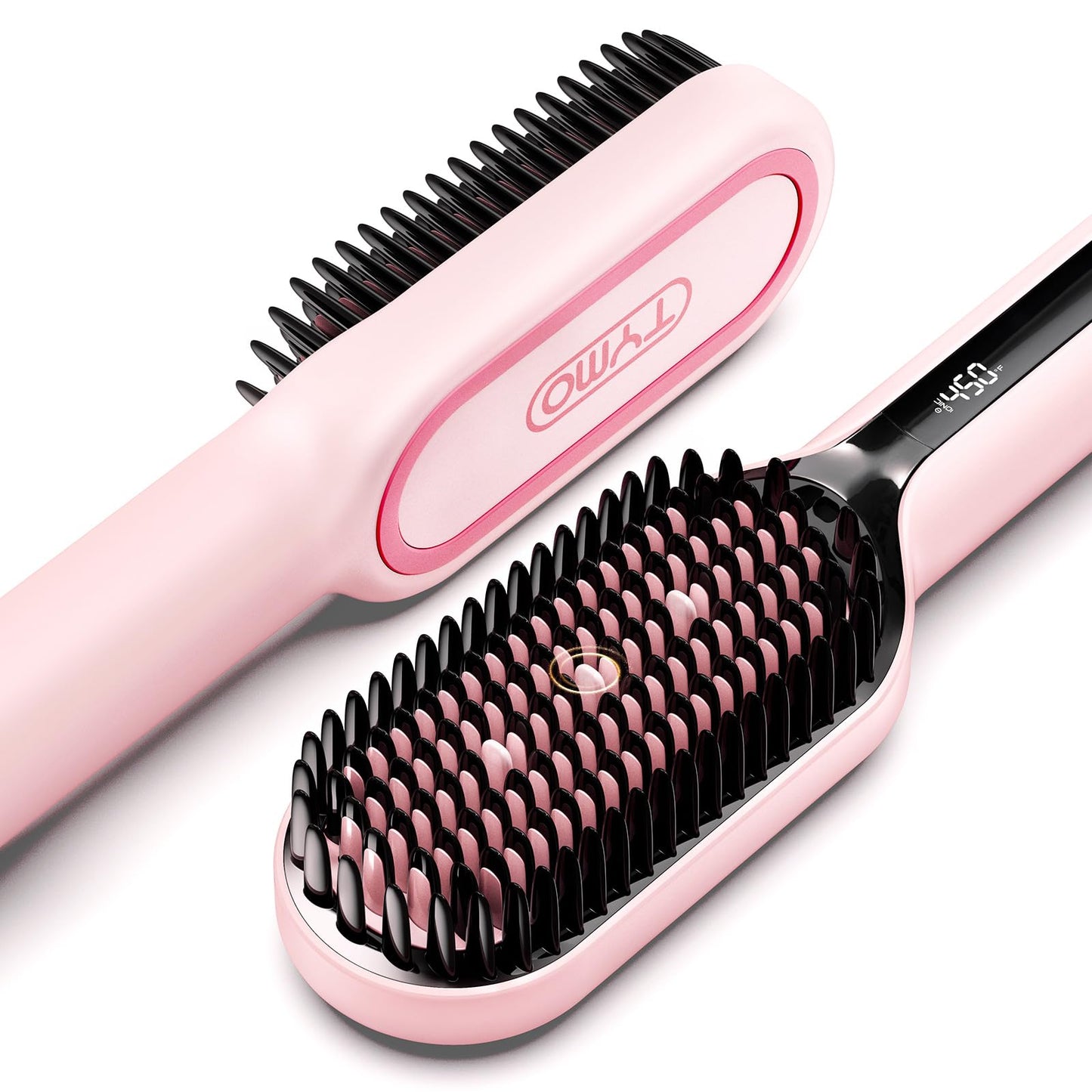TYMO Hair Straightener Brush - Upgraded Ionic Plus Straightening Brush with Dense Bristles, 16 Temps, Dual Voltage | Ceramic Hot Comb for Women | Flat Iron for Thick Curly Hair, Black