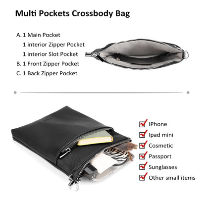 befen Small Black Genuine Leather Crossbody Purses for Women Travel Cross Body Bags with Adjustable Shoulder Strap