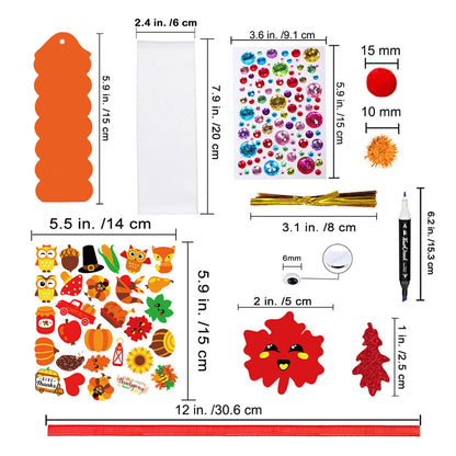 Winlyn 32 Sets Fall Crafts Kits DIY Fall Bookmarks Decorations Art Sets Maple Leaves Smile Face Owl Turkey Pumpkins Foam Stickers Arts and Crafts for Kids Thanksgiving Halloween Classroom Activities