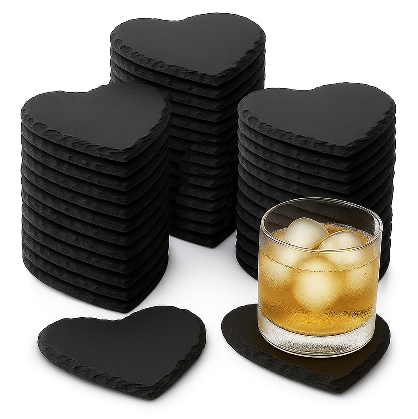 Coolsheepsia 72 Pieces Gorgeous Heart Slate Stone Coasters Bulk Slate Coasters for Drink Bar Kitchen Home, Laser Engraving Blank Handmade Coaster for Halloween, Christmas, Wedding Decor