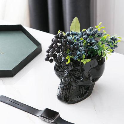Tanvecle Skull Planter Pots, Skeleton Vase for Succulent, Flowers, Gothic Centerpiece for Table, Punk Home Decor and Accessories, Halloween and Day of The Dead Decorations - Black