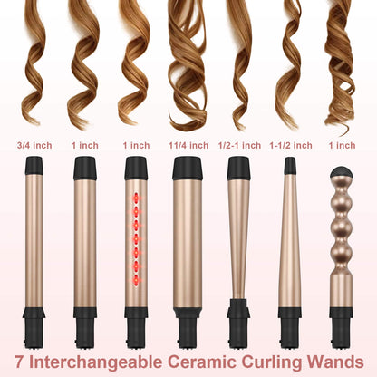 Infrared 8 in 1 Curling Iron Set with 8 Ceramic Barrels Interchangeable, Hair Curler Wand for Long Hair, Professional Curling Wand Set with LED Temperature Control, Glove and 2 Hair Clips