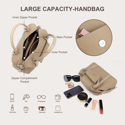 MoreFarther Handbags for Women, Genuine Leather Crossbody Bag Top Handle Bag with Adjustable Detachable Strap(Coffee)