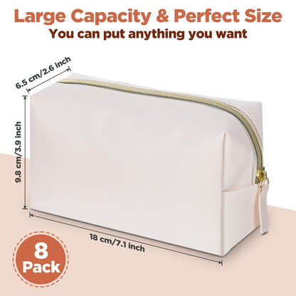 8 Pcs Makeup Bag Pu Leather Cosmetic Pouch Waterproof Small Toiletry Bag Portable Cosmetic Organizer Water Resistant Storage Purse for Lady Women Daily Storage Travel Organizer (Beige,Medium) ﻿
