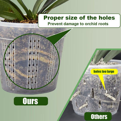 Orchid Pot with Saucers, 9 Pack Orchid Pots with Holes and 12Pcs Plant Stakes, 3 Each of 4.3",5.5",6.1" Clear Plastic Plant Pot for Indoor Outdoor Plants(3 Each of 4.3", 5.5", 6.1" + Saucers)
