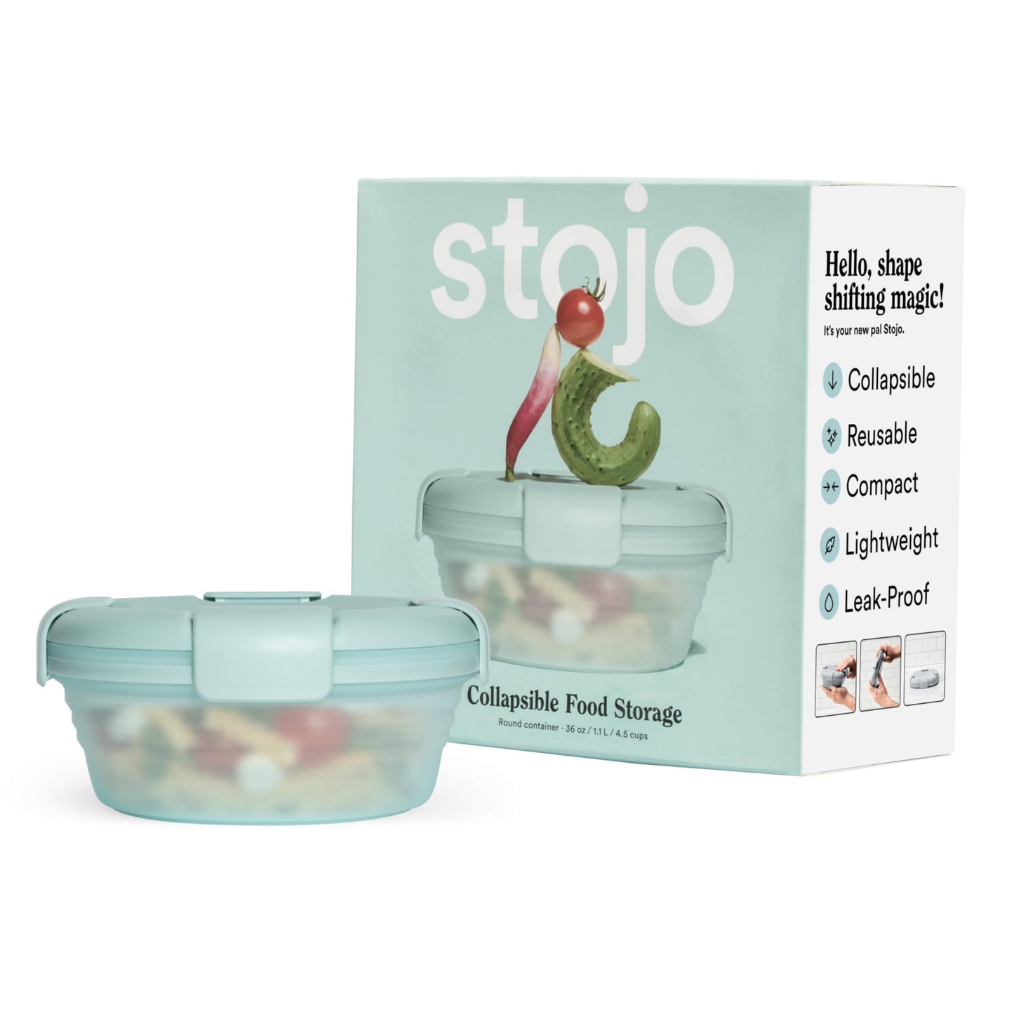 STOJO Collapsible Bowl - Translucent Denim Blue, 36oz - Reusable Silicone Bowl for Hot and Cold Food - Perfect for Travel, Meal Prep, To-Go Lunch, Camping & Hiking - Microwave & Dishwasher Safe