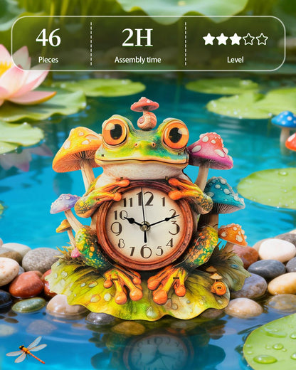 3D Wooden Puzzles for Adults, Frog Clock with Pendulum Model Kit, 3D Puzzles for Adults Room Home Decor DIY Wall Clock Kit, Holiday Birthday Christmas Day Gifts for Men Women Teens