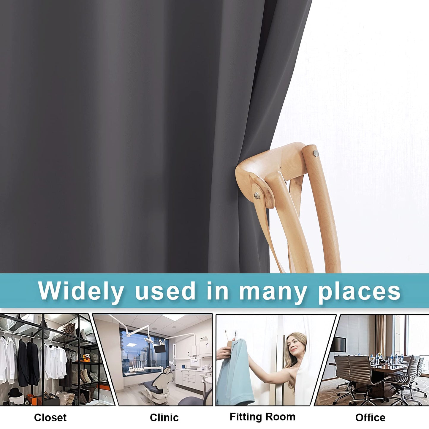 RYB HOME Blackout Room Divider Curtains Privacy Loft Screen Adjustable Ceiling to Floor Curtain & Drapes Partitions for Bedroom Dorm Doorway Bay Window, Wide 100 x Long 84, Grey, 1 Panel
