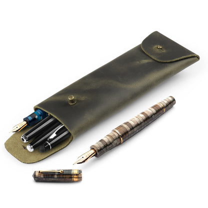 Londo Genuine Leather Retro Pen and Pencil Case - Metal Snap Fastener, Pencil Pouch Stationery Bag