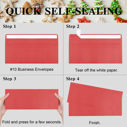 CINSOEN 100 Pack Christmas Red and Dark Green #10 Business Envelopes, Standard Envelopes Self Seal, 4 1/8 x 9 1/2 Inch Letter Size Business Mailing Envelopes for Baby Shower Wedding Birthday