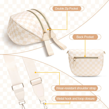 Checkered Crossbody Bag,Nylon Bum Bags for Women Crossbody,Spacious Sling Bag Purse Fanny Packs with Shoulder Strap