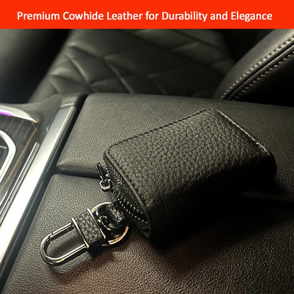 Luckybay Leather Car Key Holder, Car Key Case & Key Fob Protector Pouch with Zipper for Smart Keys, Keychain Wallet for Men Women (Black)