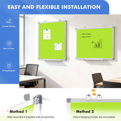 WALGLASS Magnetic Whiteboard 24"x18" Dry Erase White Board for Walls with Pen Tray, Aluminium Frame and Dry-Wipe Writing Surface for Drawing, Home, and Office (Green)