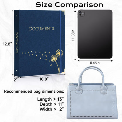 XKDOUS Document Organizer Linen Folio Folders with 9 Pockets, 3-Ring Accordion Storage Binders Expanding File Folder for Important Papers, End of Life Planner Book, in Case If I Die File Folder