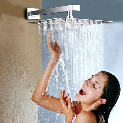 Voolan Extra Large Rain Shower Head - High Flow Square Rainfall Showerhead - Waterfall Full Body Coverage - Universal Ceiling or Wall Mount (16 * 12 Inch Rectangle, Brushed Nickel)