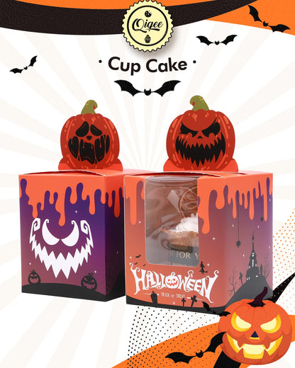 qiqee Halloween Individual Cupcake Boxes Cupcake Holders Disposable 25pcs Single Cupcake Boxes with Window 3.7x3.7x4.5 Cupcake Containers for Halloween