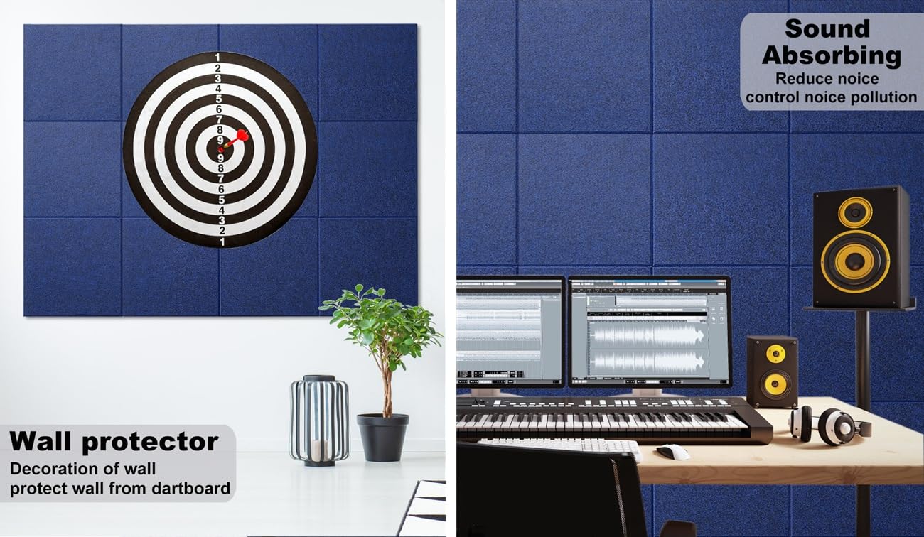 G Gamit Felt Wall Tiles Bulletin Board Large Cork Board Alternative 6 Pack 11.81”x11.81”x0.47” Felt Pin Board Tack Board with Safe Removable Adhesive Tabs for Home Office School 36x24 (Dark Blue)