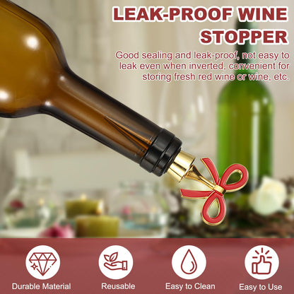 uxcell 2 Pcs Bow Wine Stopper, Reusable Wine Stoppers Airtight Leak-proof Bottle Plugs Liquor Saver Beer Beverage Glass Bottles Stopper for Bar Holiday Party Home Decor, Gold-Pink