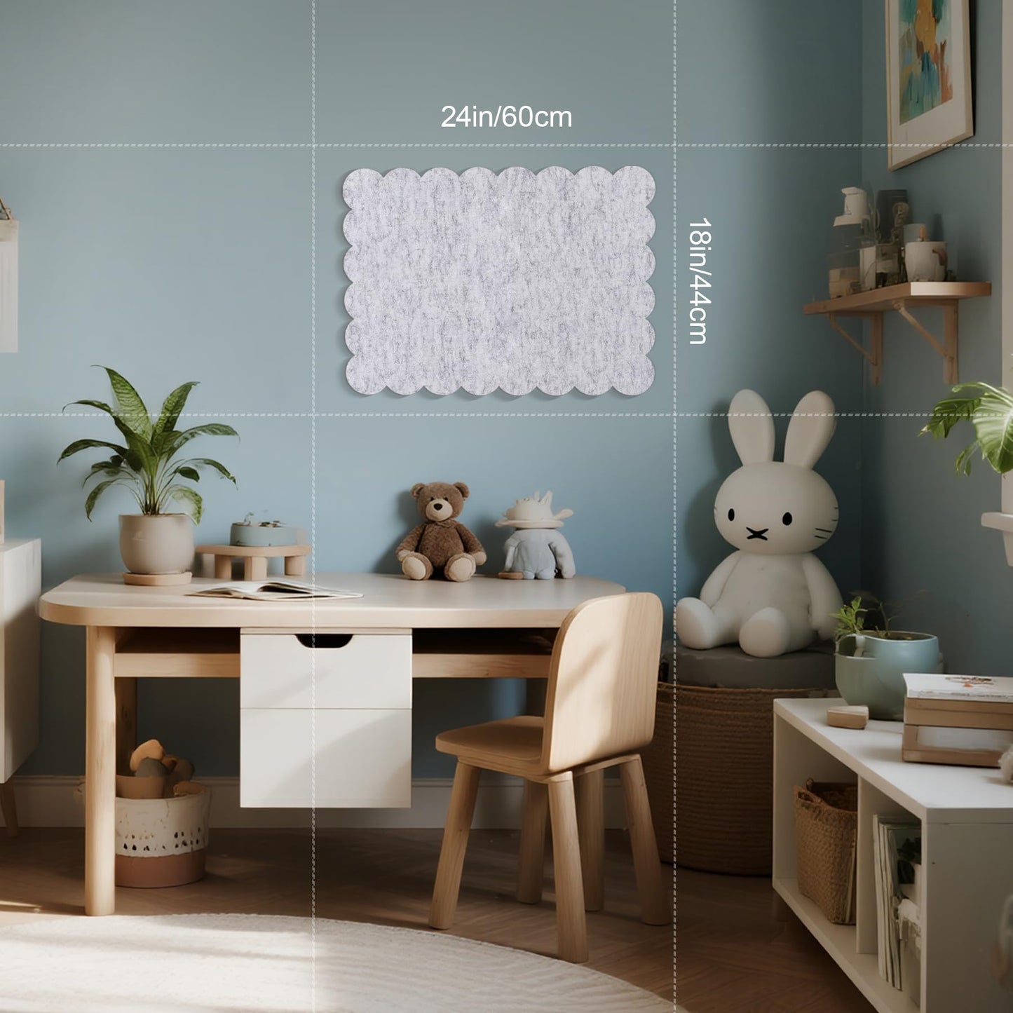 Lightomorrow Scalloped Bulletin Board, 24 x 18 Inches Felt Pin Board - Decorative Cork Alternative for Wall, Foldable Picture Self-Adhesive Vision Prayer Board with 20 Pushpins - Marble White