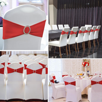 150 Pack Spandex Stretch Chair Sashes Bows, Elastic Stretch Chair Cover Bands Ties with Buckle Slider for Wedding Party Ceremony Reception Event Banquet Decoration (Red)