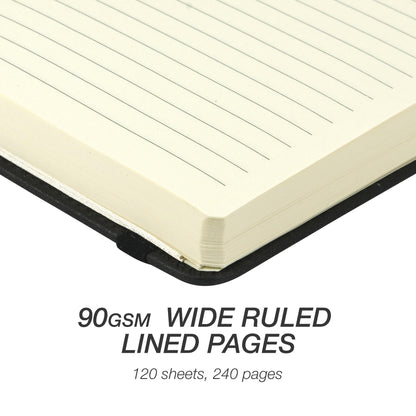Samsill Large Hardcover Notebook, 240 Lined Notebook Pages, Black, 7.5 x 10 Inch
