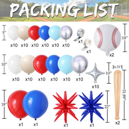 Baseball Balloon Arch Kit,134Pcs Navy Blue Red Sand White Balloon Garland with Baseball,Baseball Bat,Explosion Star Foil Balloons for Sports Theme Baby Shower Rookie Year 1st Birthday Party Decoration