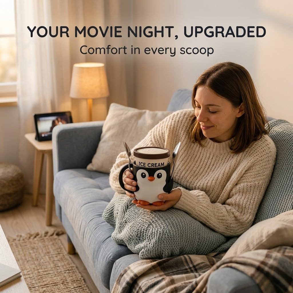 Ice Cream Pint Holder – Fits Standard Pints – Dual Spoon Sockets – Keeps Hands Warm – Fun Unique Designs with Vibrant Colors – Reusable Ice Cream Sleeve - Ramen Noodle Holder (Pumpkin)