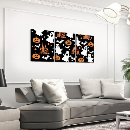 jejeloiu Halloween Decor Kids Canvas Wall Art for Living Room Bedroom Cartoon Ghost Picture Wall Decor for Bathroom Bat Boys Girls Artwork Posters Pumpkins Painting 12"x16"x 3Pcs