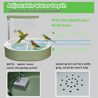 Bird Shower Parakeet Bath for Cage with Adjustable Water Flow Control Valve, Parrot Shower Bath for Budgies with Plug, Automatic Circulating Water Fountain for Pet Bird, Cockatiel, Conure(green pipe)