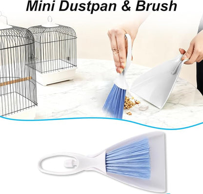 6 PCE Set Bird Cage Cleaner with Cleaning Towel, Stainless Steel Poop Remover & Cage Cleaning Brush Tools, Complete Bird Cage Accessories for Parakeet & Small Animal Cage Cleaning