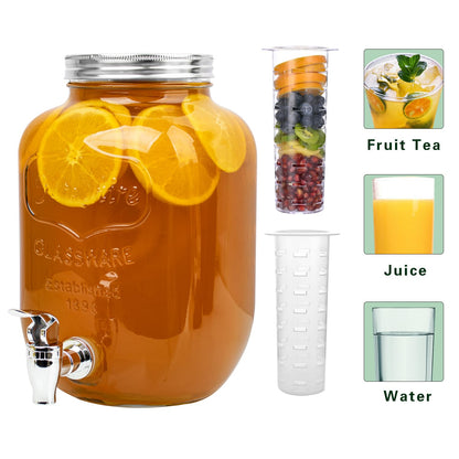 Galssmagic 1 Gallon Drink Dispenser with Stand,2 Pack Beverage Dispenser with Stand,Glass Water Juice Dispensers Punch Bowl for Parties