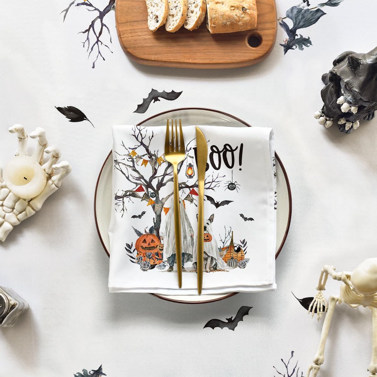 Horaldaily Halloween Tablecloth 70×70 Inch Round, Jack-O-Lantern Pumpkin Cobweb Ghost Dog Bats Washable Table Cover for Party Picnic Dinner Decor