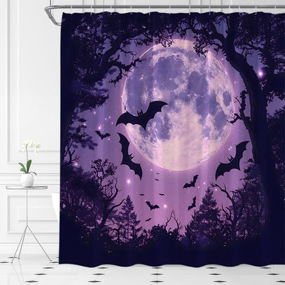 AMFD Spooky Halloween Shower Curtain Scary Bats Purple Black, 70" WX70 H