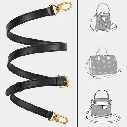 LWMYFZX Genuine Vachetta Leather Crossbody Strap | Adjustable Replacement Shoulder Strap for Handbags, Purses & Clutches (Black)