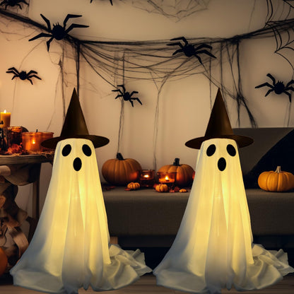 2Packs - Halloween Decorations Indoor, Spooky Ghost with String Lights Battery Operated, Upgraded More Sturdy Ghost Halloween Decorations（Warm White）