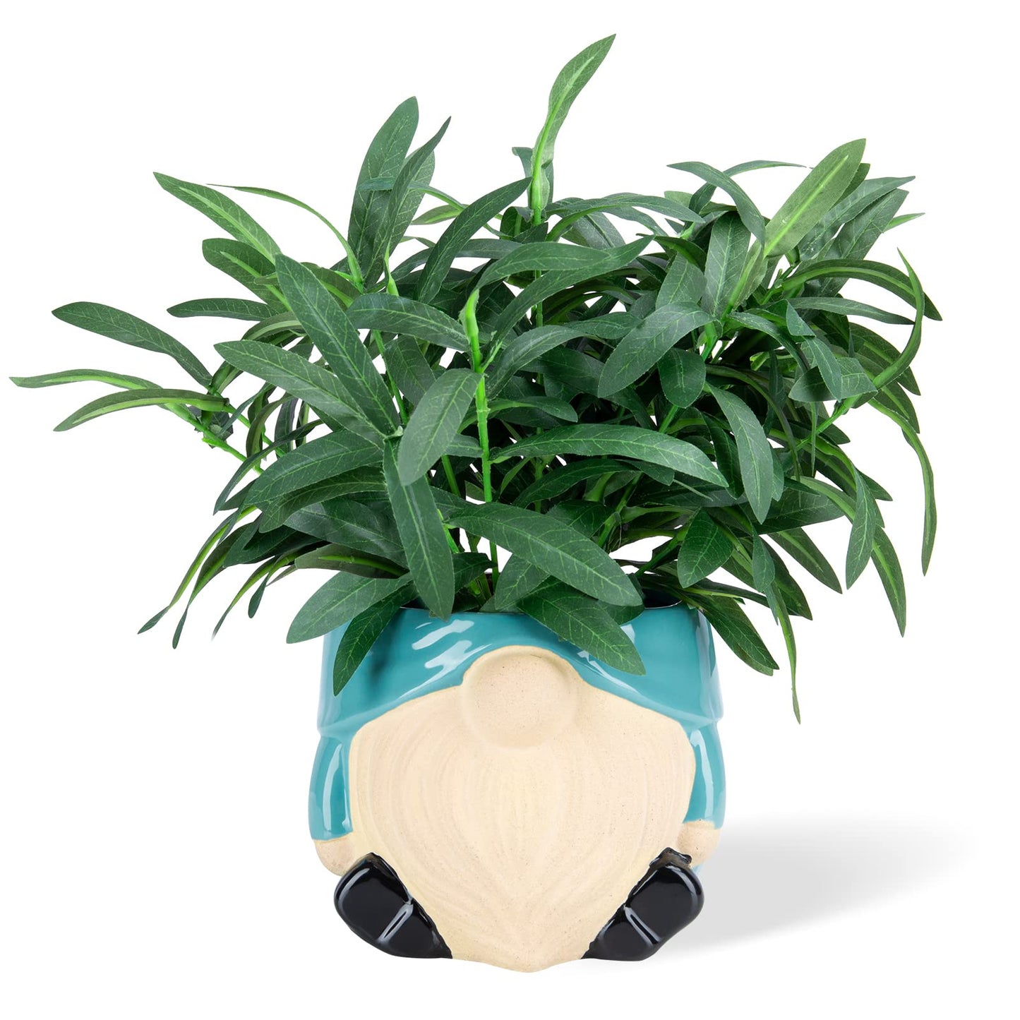 Chonsun Ceramic Planter 6 Inch Plant Pots Indoor Outdoor Flower Pots Succulent Plant Pot Mid-Century Planter Ceramic Blue Gnomes