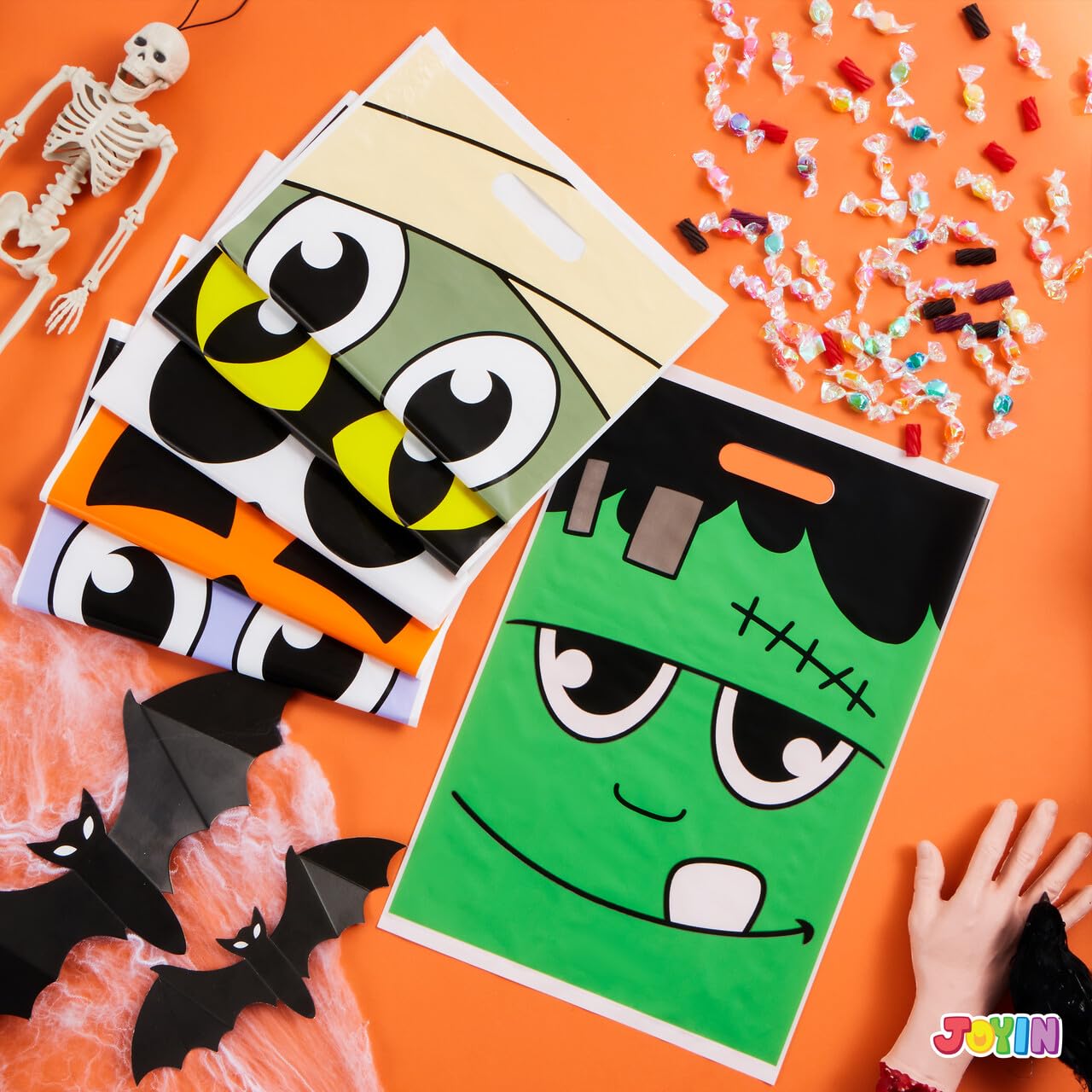 JOYIN 72 Pcs Halloween Goodie Bag for Trick-or-Treating, Plastic Snacks Bags for Kids Party Favors, Halloween Trick or Treat Candy Bags for Event Party Favor Supplies