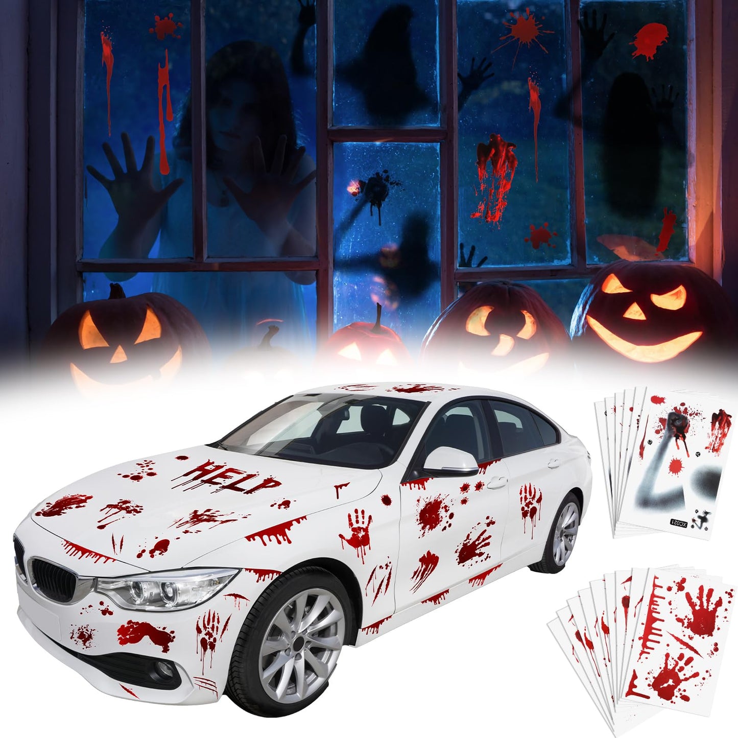Lincia 19 Sheet Halloween Car Decorations Bloody Handprint Stickers DIY Halloween Car Accessories Horror Cars Decal Scary Blood Clings for Headlight Window Taillight Home Decor Office Party Supplies
