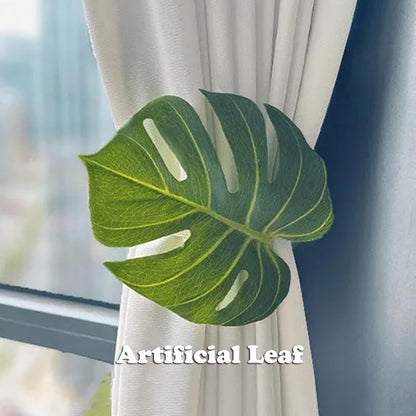 2pcs Monstera Leaf Curtain Tiebacks - Curtain Holdbacks Ties with Large Leaf Designs Adjustable Length Curtain Tie Holder for Drapes (Green Leaf)
