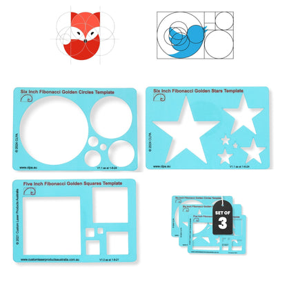 CLPA Fibonacci Full Template Set — 9 Pieces | 6" Circle, Triangle, Square, Star, Pentagon, Hexagon, Spiral, Oval | Complete Golden Ratio Drawing Tool Kit | Clear PETG | Made in Australia