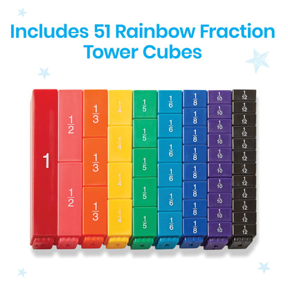 hand2mind Rainbow Fraction Tower Cubes, Fraction Equivalency, Montessori Math Blocks Materials for Kids, Math Manipulatives 4th Grade, Elementary Teacher Must Haves (Set of 51)