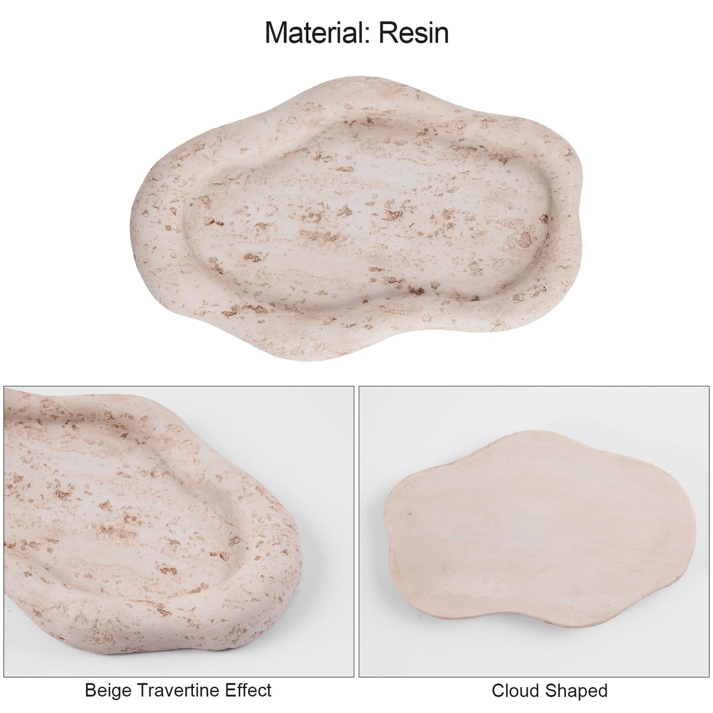 Cloud-Shaped Resin Jewelry Tray, Beige Travertine Vanity Tray for Bathroom Countertop, Trinket Candle Dish, Perfume Holder, Decorative Ottoman Tray for Home Decor Coffee Table Dresser