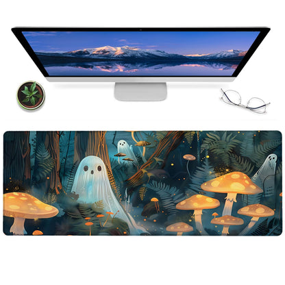 ainori Enchanted Forest Ghost Gaming Mouse Pad – 12x31.5in Non-Slip Rubber Desk Mat with Mystical Mushroom Design – Large Extended Mousepad for Office Home – Gift for Fantasy & Halloween Decor