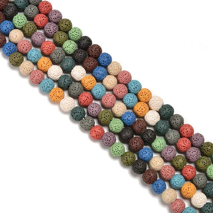 PLTbeads Gorgeous Natural Gemstone Loose Beads Smooth Round Approxi 15.5 inch DIY Bracelet Necklace for Jewelry Making (6mm, Colorful Lava Rock)